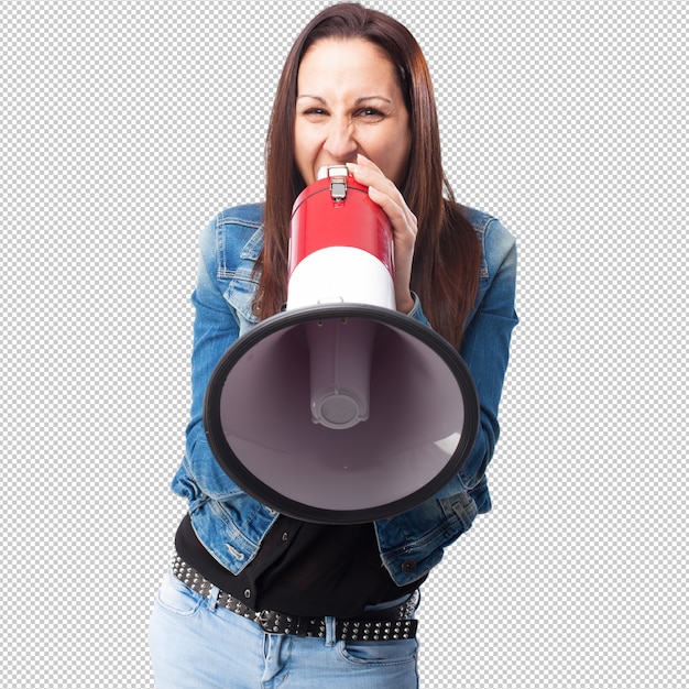 Mulher gritando com um megafone