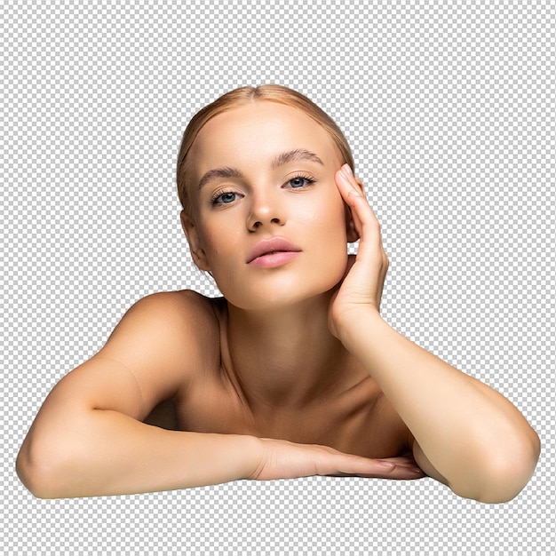 Mulher jovem com pele bonita sobre cinza