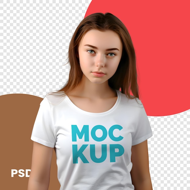 PSD mulher jovem de camisa branca modelo de maquete para o seu projeto psd mockup