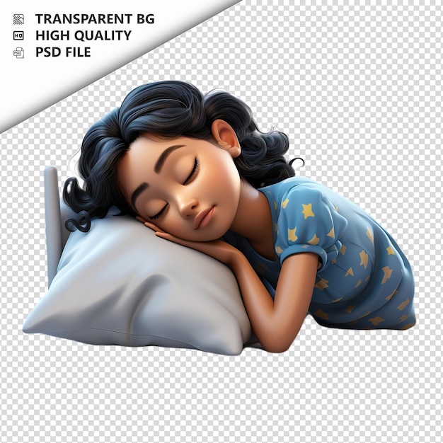 PSD mulher latina dormindo estilo de desenho animado 3d fundo branco é