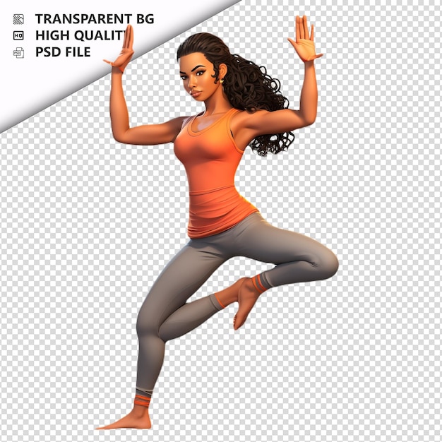 PSD mulher latina yoga 3d cartoon estilo fundo branco isolado