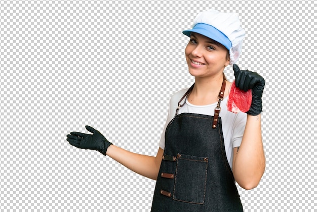 Mulher loira jovem sobre fundo de chave de croma isolado