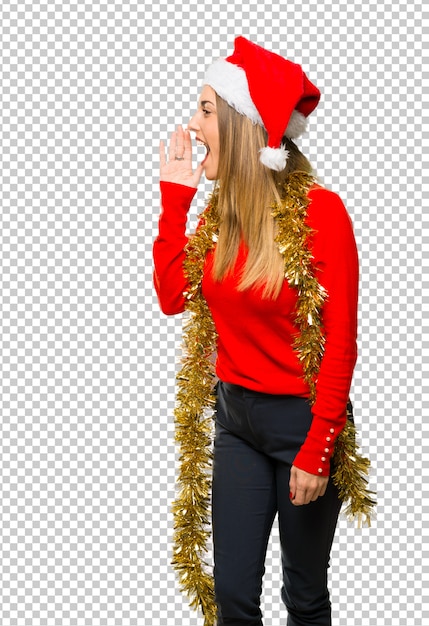 Mulher loira vestida para as férias de natal