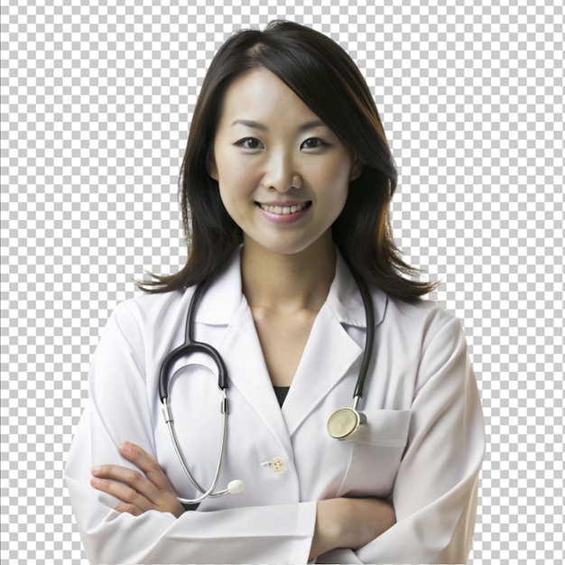 Mulher médica profissional asiática em fundo branco