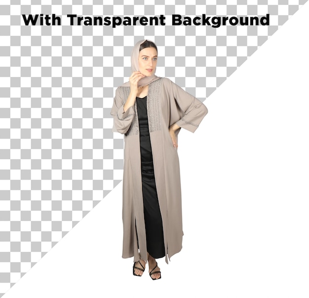 Mulher muçulmana bela modelo islâmica em Abaya Hijab Foto PNG PSD