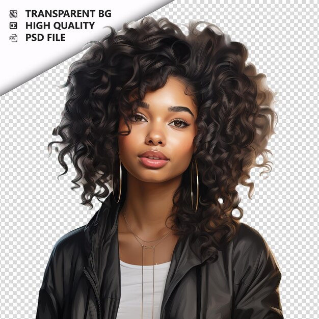 Mulher negra desenhando estilo ultra-realista com fundo branco