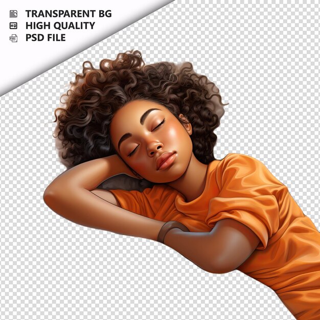 PSD mulher negra durmindo 3d cartoon style fundo branco iso