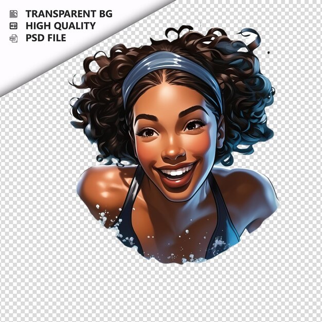 PSD mulher negra nadando em 3d estilo desenho animado com fundo branco é