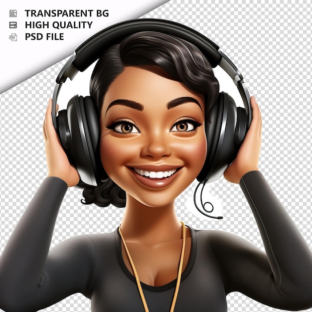 PSD mulher negra ouvindo 3d cartoon style fundo branco i