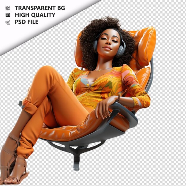 PSD mulher negra relaxando 3d cartoon estilo fundo branco é