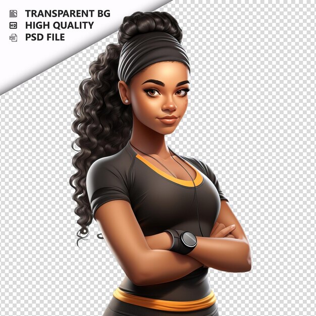 PSD mulher negra treinamento 3d cartoon estilo fundo branco é