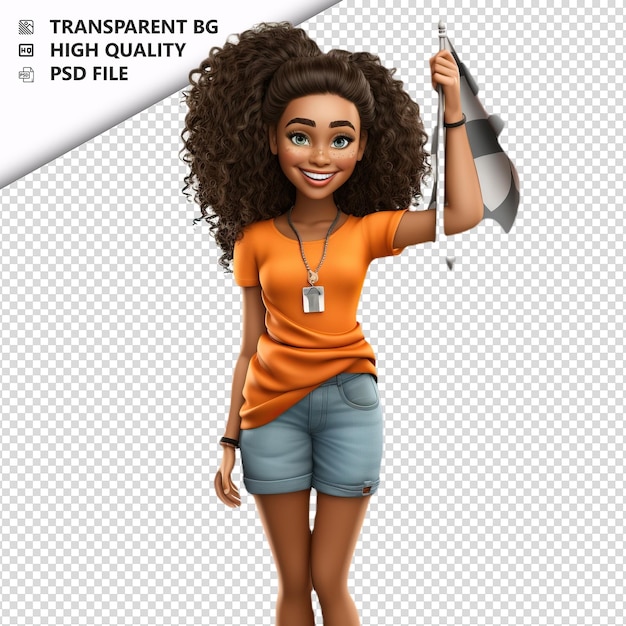 PSD mulher negra voluntária em 3d estilo desenho animado com fundo branco