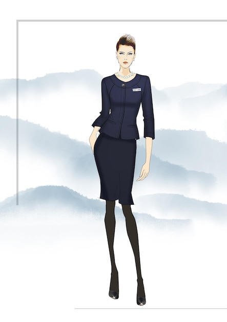 PSD mulher pano estilo uniforme roupa de trabalho esboço de negócios moda formal