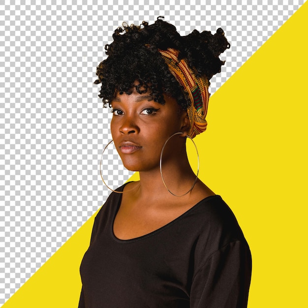 Mulher PSD com uma faixa na cabeça em um fundo amarelo com fundo transparente