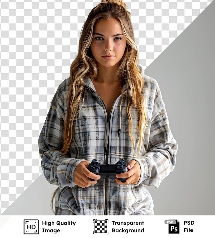 PSD mulher segurando um controlador de jogo imagem transparente de um controlador