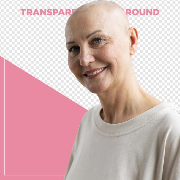 Mulher sem cabelo na luta contra o câncer fundo transparente