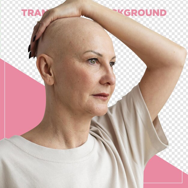 Mulher sem cabelo na luta contra o câncer fundo transparente