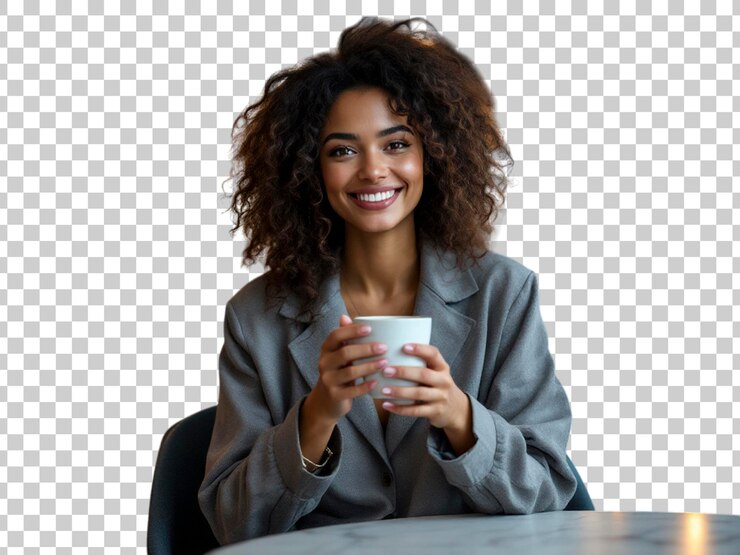 PSD mulher sorridente com café