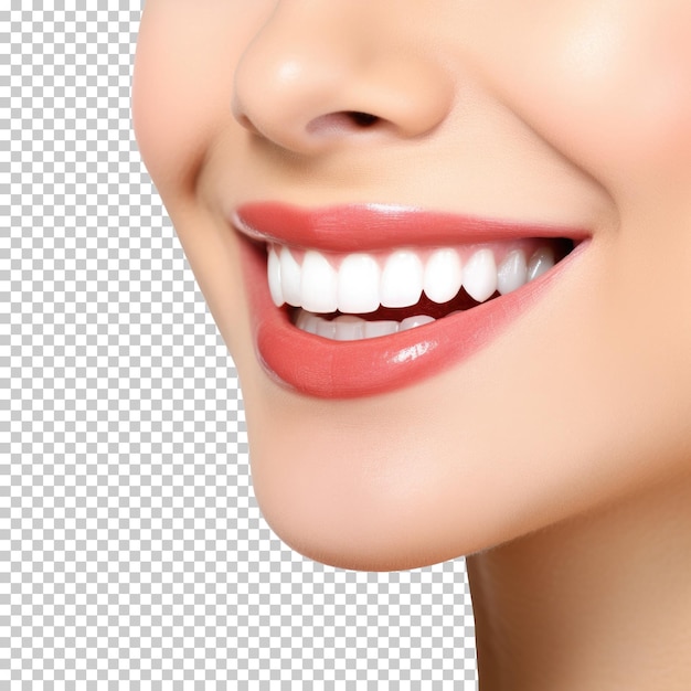 PSD mulher sorrindo com lindos dentes isolados em fundo transparente