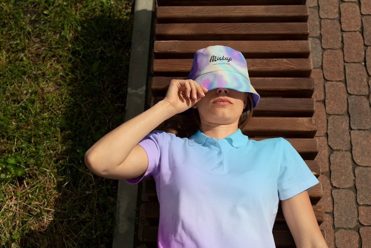 PSD mulher usando chapéu de balde mokcup