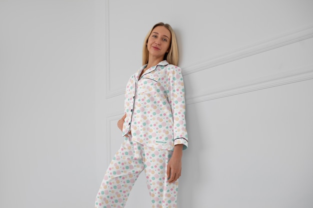 Mulher vestindo maquete de pijama