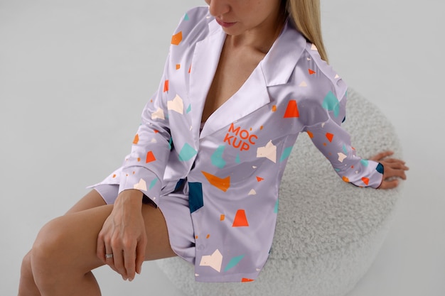 Mulher vestindo pijama confortável mock-up