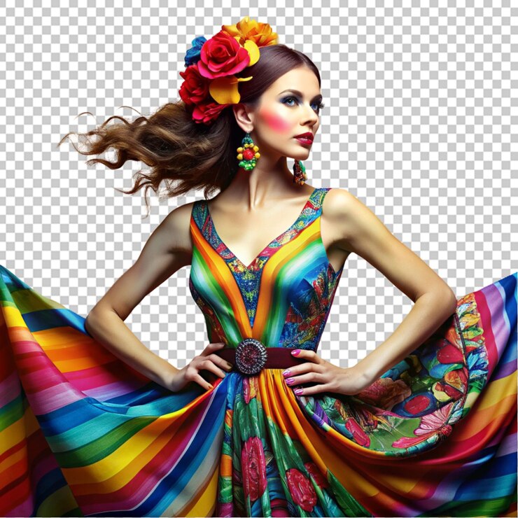PSD mulher vestindo um vestido colorido