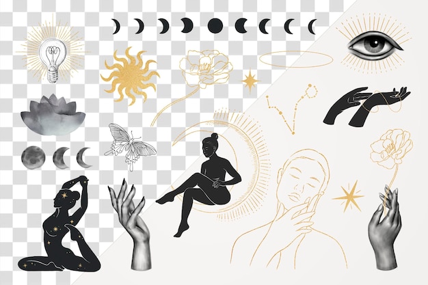 Mulheres bem-estar png conjunto de ilustrações estéticas