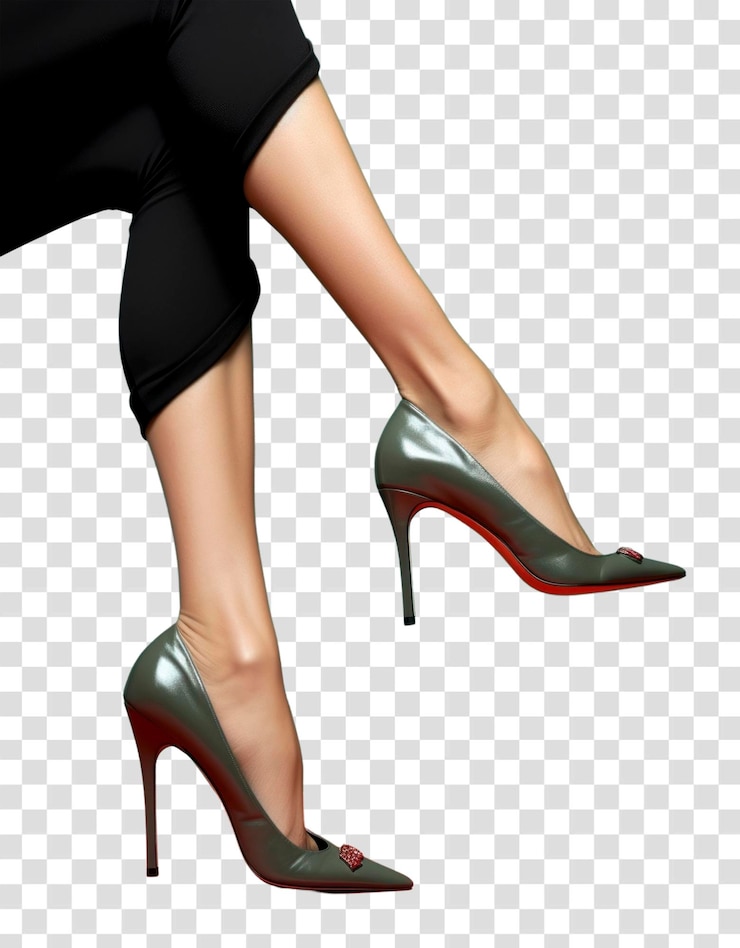 PSD mulheres da png colocando as pernas com saltos altos vermelhos pontiagudos em sapatos femininos