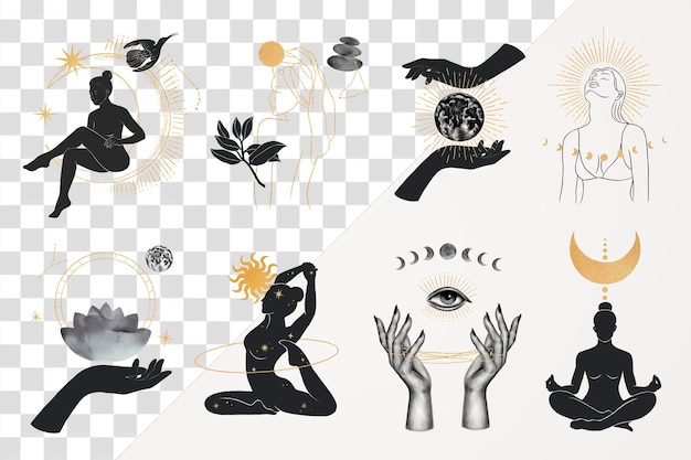 Mulheres espirituais png conjunto de ilustrações estéticas
