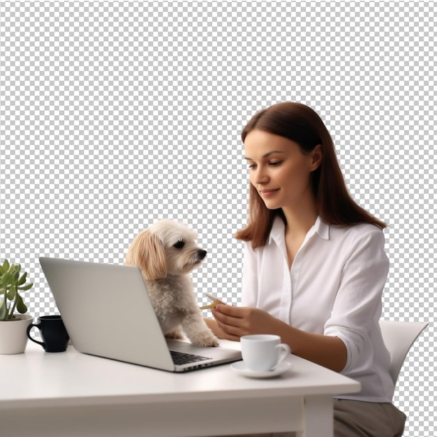 PSD mulheres trabalhando laptop e cão bonito