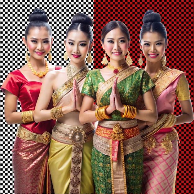 PSD mulheres vestindo pano tailandês em fundo transparente