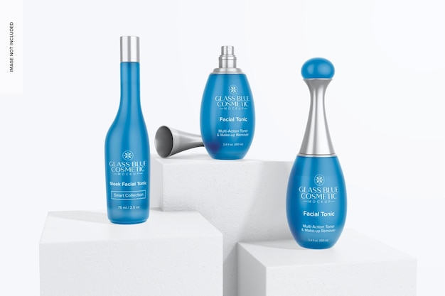 Multi Action Facial Toner Bottles Mockup auf dem Podium