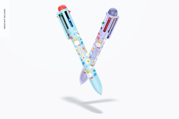 Multicolor Retractable Pens Mockup, schwebend