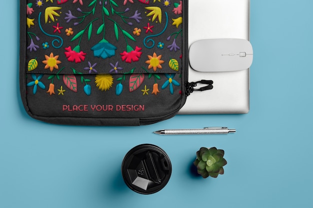 Multicolored pattern case mock-up design for laptop