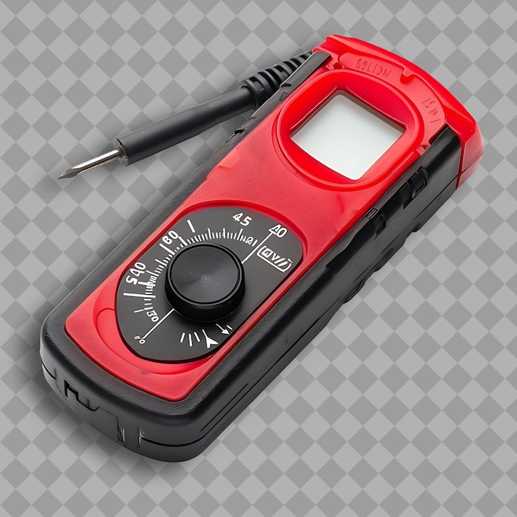 PSD multimetro con cuerpo de plástico negro y color rojo una herramienta utilizada herramienta png en fondo limpio