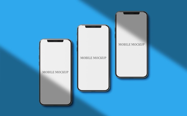 Multiple Smartphone Mockups on a Blue Surface