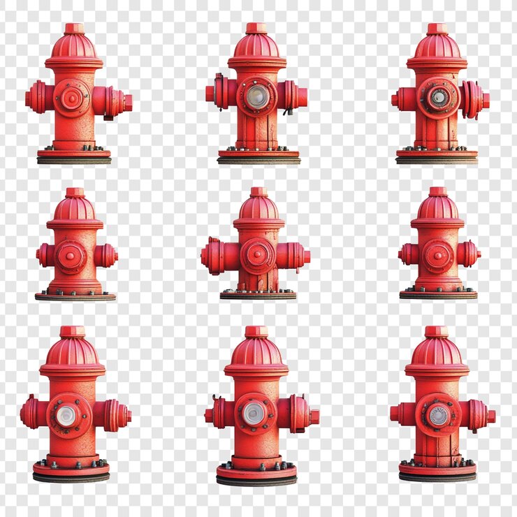 PSD múltiples vistas de una boca de incendios roja