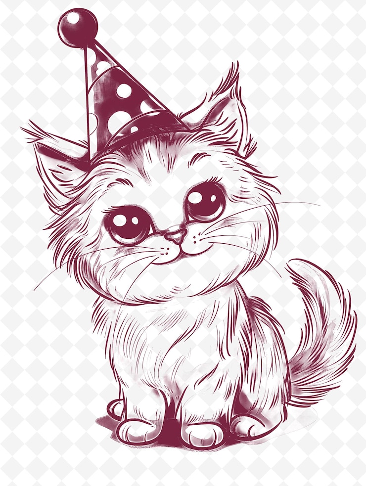 PSD munchkin cat indossa un cappello da festa con un'espressione gioiosa po animals sketch art vector collections