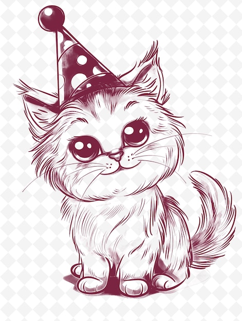 Munchkin Cat portant un chapeau de fête avec une expression joyeuse Po Animals Sketch Art Vector Collections