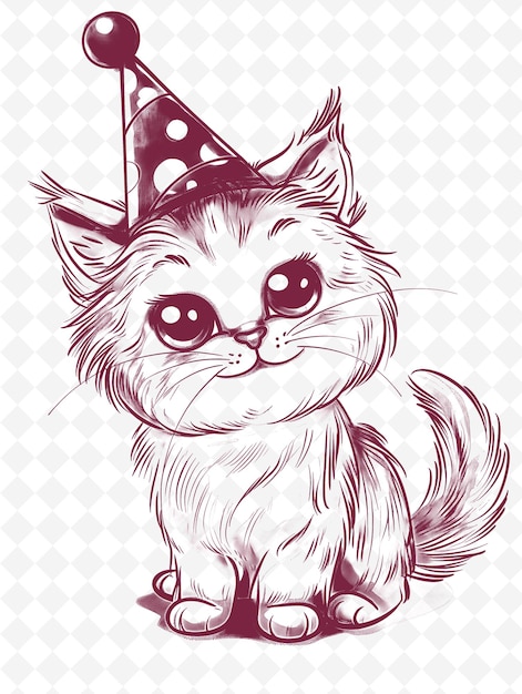 PSD munchkin cat portant un chapeau de fête avec une expression joyeuse po animals sketch art vector collections