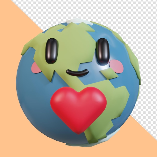 PSD mundo, amor, 3d, icono, render