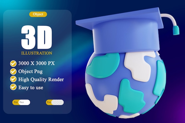 Mundo de graduación de ilustración 3d