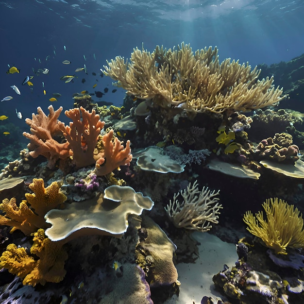 PSD mundo subaquático com corais coloridos