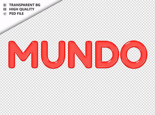 Mundo tipografia texto vermelho vidro brilhante psd transparente