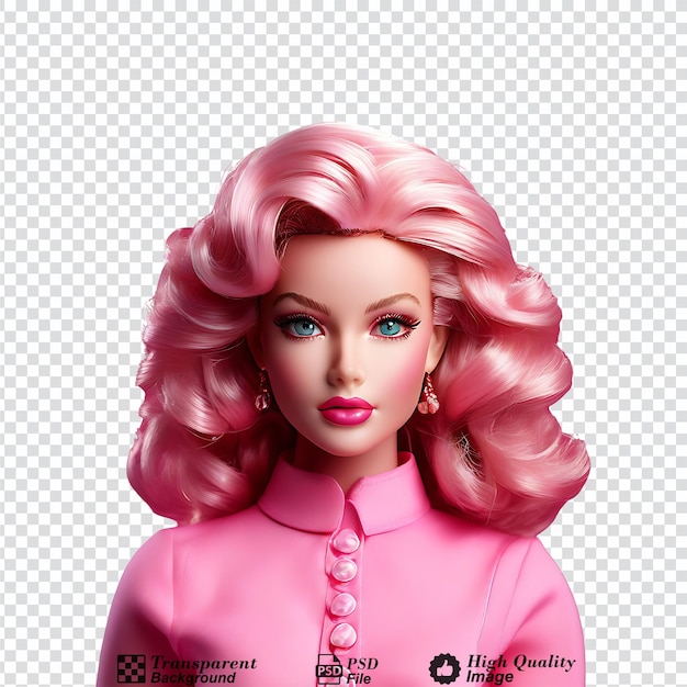 La muñeca barbie de cerca en el neutro aislado en el fondo transparente