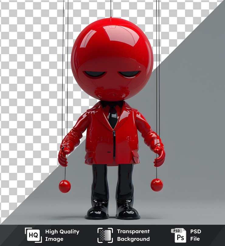 PSD muñeca marioneta de figura roja con fondo transparente