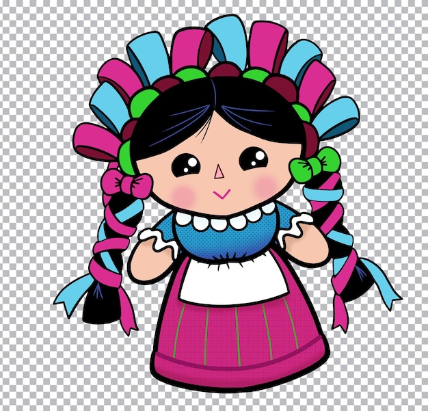 PSD muñeca mexicana de dibujos animados de ilustración psd