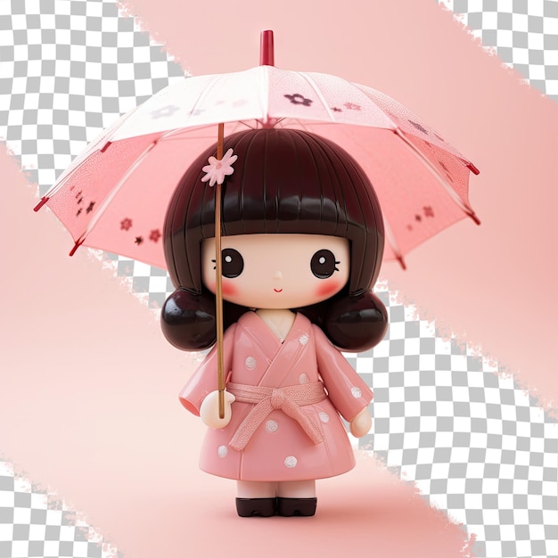 PSD una muñeca con un paraguas rosa y un paraguas rosa