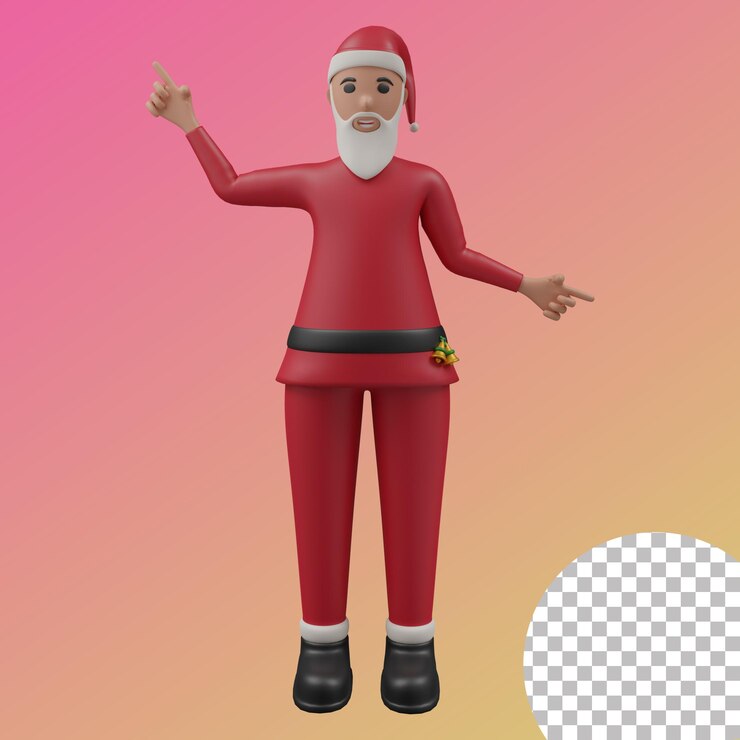 Una muñeca roja de santa con un cinturón negro 3d render